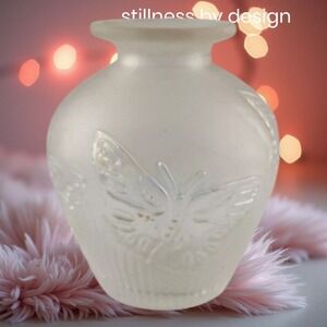 iridescent Frosted Cut‎ To Clear Butterfly art glass vase